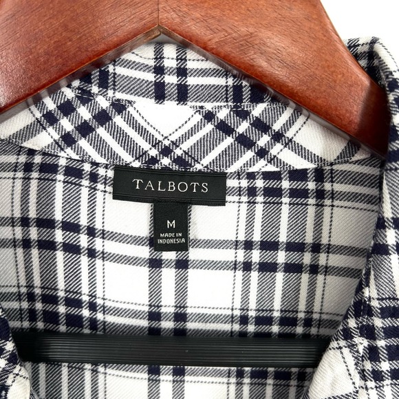 Talbots Sz Medium Long Sleeve Plaid Cozy Blouse Shirt Top Fall Winter Lounge - Picture 2 of 9